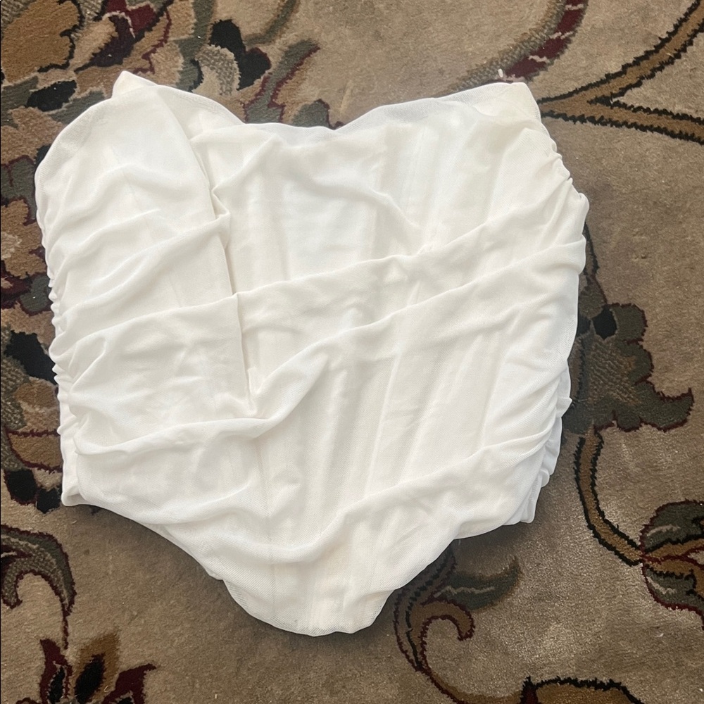 White Ruched Strapless Top